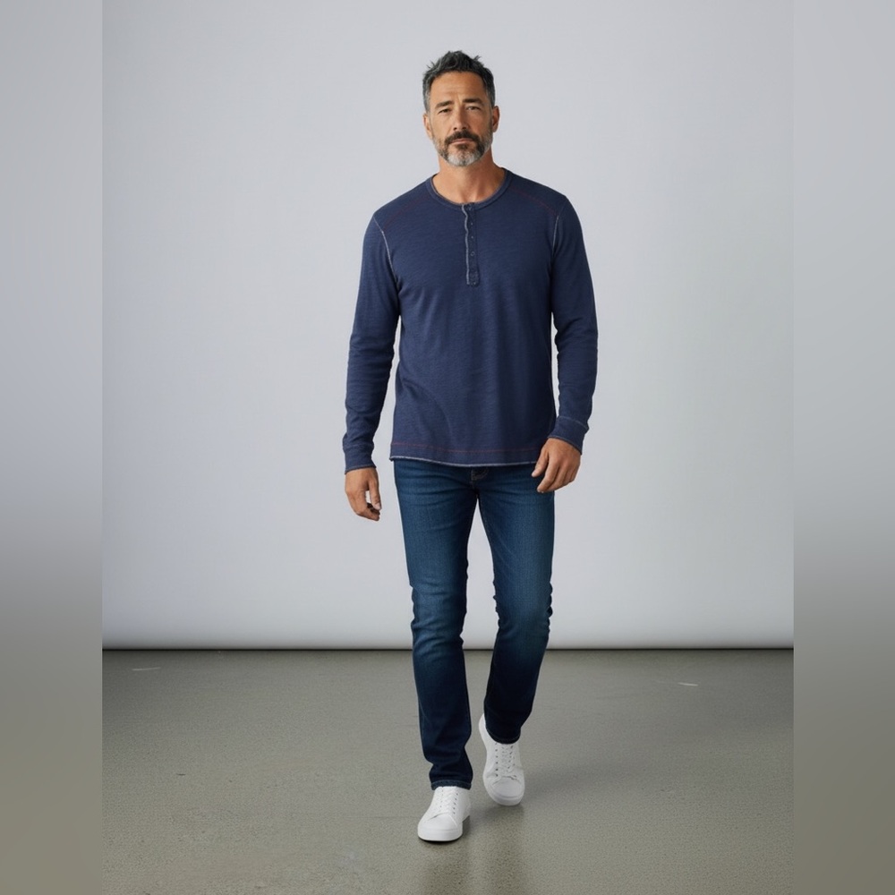 True Grit Men's Soft Henley Pullover Shirt Blue Size: L - Picture 5 of 13